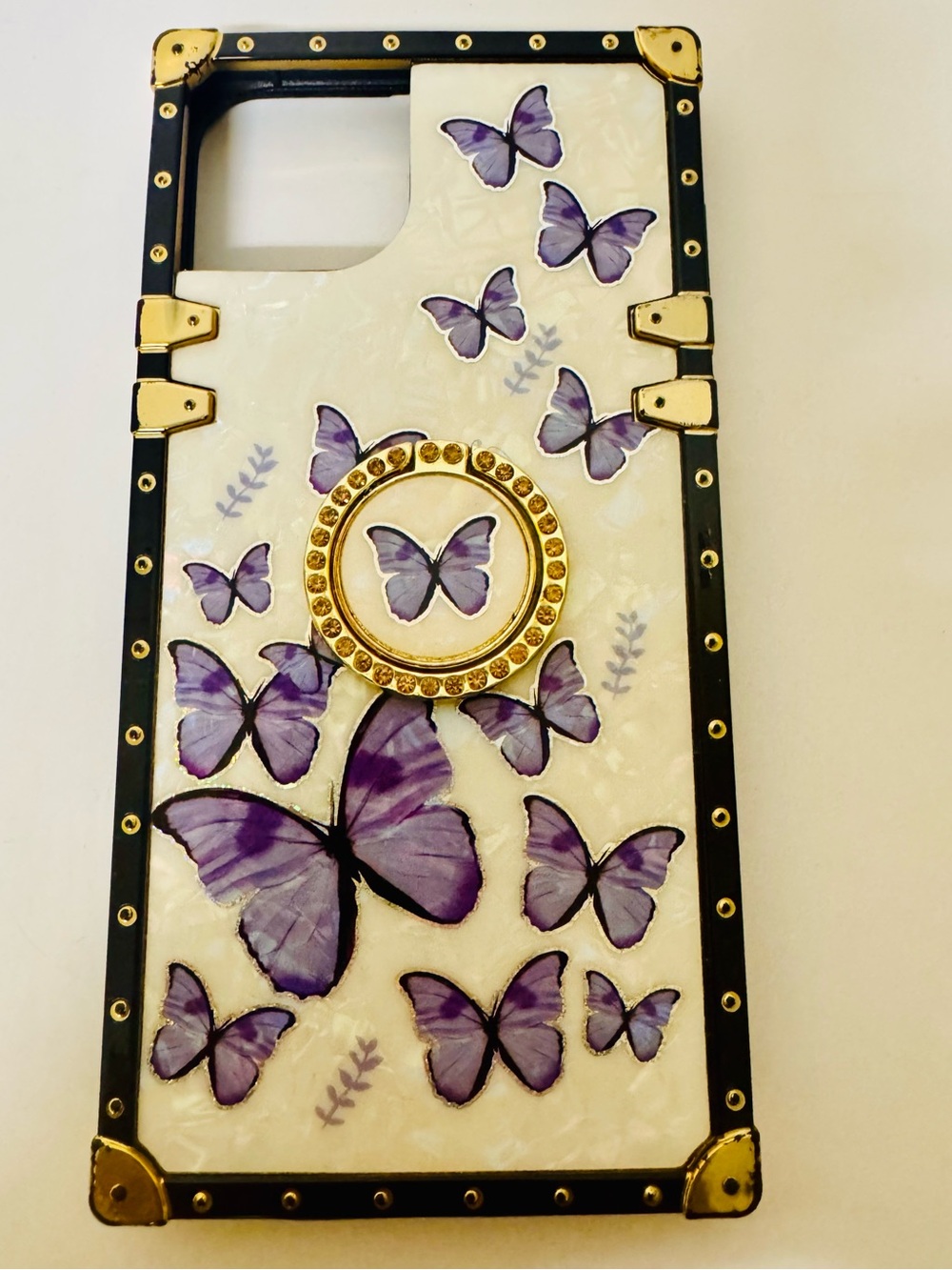 Purple Butterfly Ring Grip Phone Case - Women Accessories (IPhone 14 Plus)